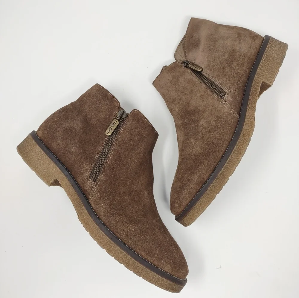 NEW Italeau Foliana 37.5 brown suede ankle boots booties NWOB